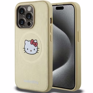 Hello Kitty ādas Kitty Head magnētiskais viedtālruņa apvalks iPhone 15 Pro - zelta