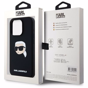 Karl Lagerfeld KLHMP15LSKHPPLK iPhone 15 Pro 6.1" melns/melns cietais apvalks Silikona Karl galvas apdruka MagSafe