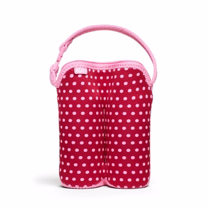 BUILT Bottle Buddy insulated neoprene tote for two bottles, Baby Pink Mini Dots