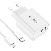 Tech-Protect C35W 2x USB-C PD 35W sienas lādētājs ar USB-C / Lightning kabeli - balts