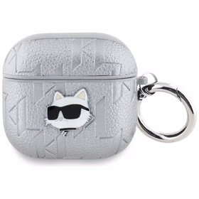 Austiņu apvalks AirPods 4 Karl Lagerfeld Monogram Choupette Head – sudrabains