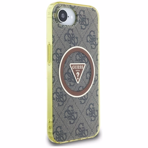 Guess IML Metal Glitter 4G Circle Triangle magnētiskais viedtālruņa apvalks iPhone 16e - brūns