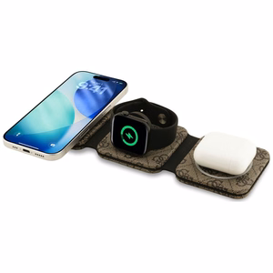 Bezvadu lādētājs 3in1 saderīgs ar MagSafe 15W GUESS GUE005640 brūns