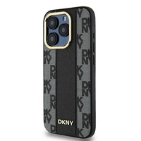 DKNY Ādas rūtainais magnētiskais apvalks iPhone 15 Pro - melns