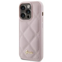 Guess Quilted Metal Logo viedtālruņa apvalks iPhone 15 Pro Max - rozā