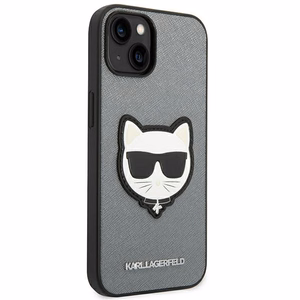 Karl Lagerfeld Saffiano Choupette Head Patch viedtālruņa apvalks iPhone 14 - sudraba