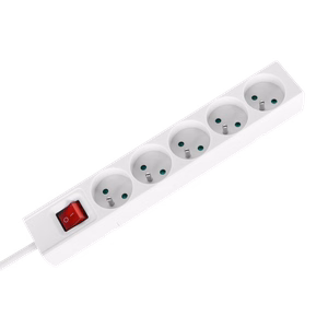 Rebel franču tipa pagarinātājs, 5 ligzdas, 5 m, ar slēdzi, 3 x 1,5 mm, balts