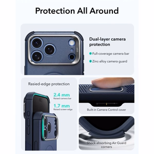 ESR Cyber Tough Kickstand MagSafe maciņš, paredzēts iPhone 18 Pro Max / 17 Pro Max, tumši zils