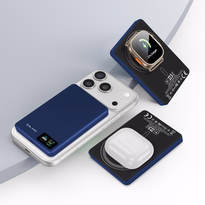 Blavec portatīvais lādētājs 10000mAh BJ-03 Slim 13,5mm - Type C - 22,5W magnētisks Magsafe 3 in 1 (PBBJ03-MC10N) tumši zils alumīnijs