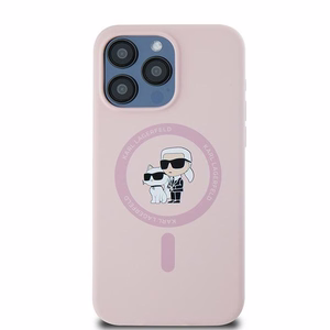 Karl Lagerfeld silikona Karl&Choupette magnētiskais viedtālruņa apvalks iPhone 15 Pro - rozā