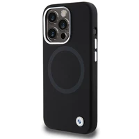 BMW paraksta šķidrais silikons Magnētiskais viedtālruņa apvalks iPhone 15 Pro - melns