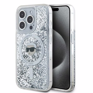 Karl Lagerfeld Šķidrais spīdums Karl Head Magnētiskais viedtālruņa apvalks iPhone 15 Pro – caurspīdīgs