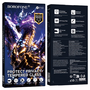 Borofone BF10 Armor visu ekrānu nosedzošs rūdīts stikls ekrānam, privātuma filtrs, paredzēts iPhone 17e/16e/14/13/13 Pro, 10 gab.