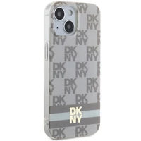 DKNY IML rūtainais mono raksts un drukātas svītras Magnētiskais viedtālruņa apvalks iPhone 15 / 14 / 13 - bēša