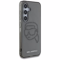 Karl Lagerfeld viedtālruņa apvalks ar rhinestones Karl Head logotipu Samsung Galaxy S25 melns