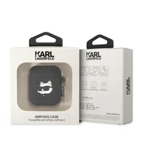 Karl Lagerfeld KLA2RUNCHK AirPods 1/2 apvalks melns/melns silikona Choupette galva 3D
