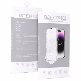 Temperēts stikls ar pilnu līmējumu (m), Easy-Stick kaste iPhone 15 Pro Max - melns
