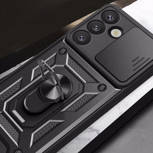 Hibrīda bruņu Camshield ar kameras vāciņu un metāla gredzenu Samsung Galaxy S25 - melns