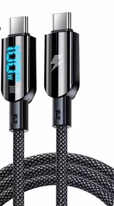 Vakoss TC-U560 USB-C–USB-C kabelis ar digitālo displeju, 100 W, 1,5 m, melns