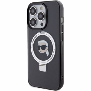 Karl Lagerfeld KLHMP15LHMRSKHK iPhone 15 Pro 6.1" melns/melns cietais apvalks ar gredzena statīvu Karl Head Magnētiskais