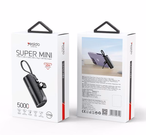 YESIDO POWERBANK YP68 5000 mAh 12W + USB-C KABELIS, LIGHTNING CONNECTOR melns