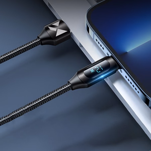 USB-A - Lightning kabelis Wozinsky WUALC2 ar LED ekrānu 2.4A 2m - melns