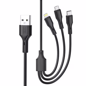 XO kabelis NB230 3w1 USB - Lightning + USB-C + microUSB 1,0m 2,4A melns