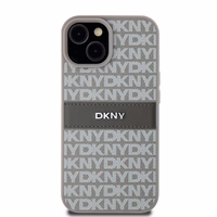 DKNY Ādas mono svītra un metāla logotips viedtālruņa apvalks iPhone 15 / 14 / 13 - bēšs