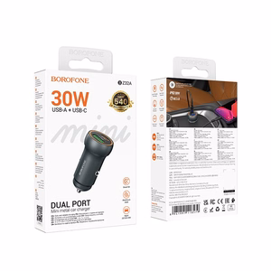 Car charger Borofone BZ32A USB-C/USB-A 30W grey