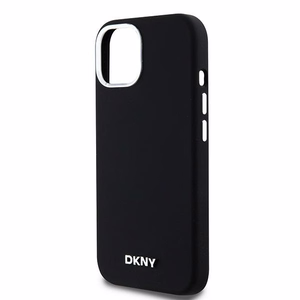DKNY apvalks no šķidrā silikona MagSafe viedtālrunim iPhone 15 Plus / 14 Plus ar metāla logotipu - melns (m)
