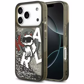 Karl Lagerfeld Šķidrs mirdzošs Choupette logotips Magnētiskais viedtālruņa apvalks iPhone 17 Pro - melns