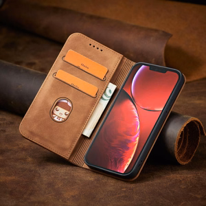Magnētiskais Fancy viedtālruņa apvalks iPhone 13 Pro Max ar kabatu, karšu turētājs, brūns