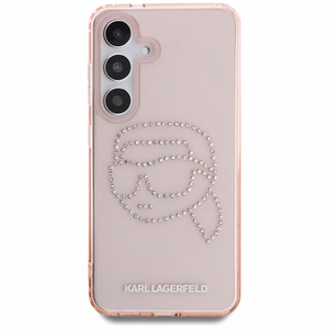 Karl Lagerfeld viedtālruņa apvalks ar rhinestones K. Head logotipu Samsung Galaxy S25 rozā