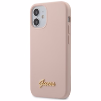 Guess GUHCP12SLSLMGLP iPhone 12 mini 5.4" gaiši rozā/gaiši rozā cietais apvalks Silikona uzraksts Zelta logotips