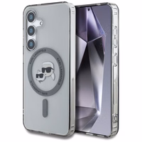 Viedtālruņa apvalks Karl Lagerfeld Button Karl & Choupette Heads Izdrukāts logotips MagSafe Samsung Galaxy S25 - melns