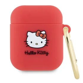 Hello Kitty Silikona 3D Kitty galvas viedtālruņa apvalks AirPods 1/2 - Fuksija