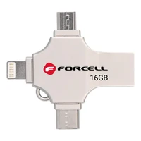 FORCELL F-DATA zibatmiņa Metal Quad 16GB USB3.2 Gen 1 (USB A / Type C / Lightning / Micro USB) sudraba