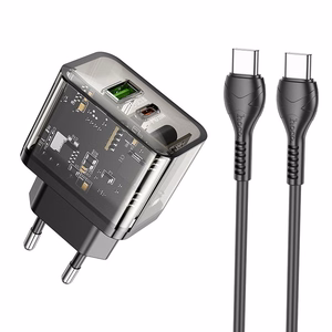 Lādētājs viedtālrunim Hoco USB A + USB C QC3.0 PD 3A 20W + kabelis USB C uz USB C N34 caurspīdīgs