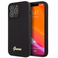 Guess GUHMP13XLSLMGBK viedtālruņa apvalks iPhone 13 Pro Max 6.7" melns cietais silikona ar zelta logotipu MagSafe