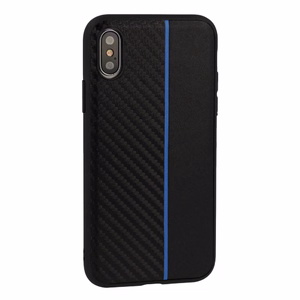MOTO CARBON Case for Samsung Galaxy A6 Plus 2018 Black with blue stripe