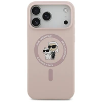 Karl Lagerfeld silikona Karl&Choupette gredzena magnētiskais viedtālruņa apvalks iPhone 17 Pro Max - rozā