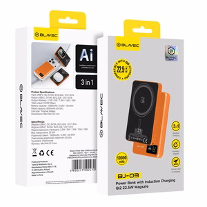 Blavec portatīvais lādētājs 10000mAh BJ-03 Slim 13,5mm - Type C - 22,5W magnētisks Magsafe 3 in 1 (PBBJ03-MC10O) oranžs alumīnijs