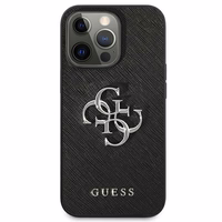 Guess Saffiano 4G Metal Logo viedtālruņa apvalks iPhone 13 Pro / 13 6.1 - melns