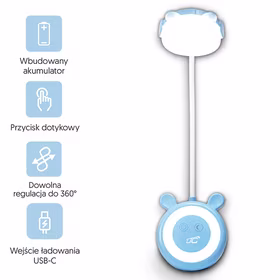 LED Teddy bear desk Lampa  3W, 3000/4500/6000K, adjustable, 1200mAh, zils,  LTC