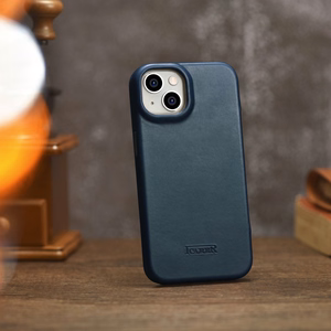 iCarer CE Premium ādas folio vāciņš iPhone 14 Plus ar MagSafe magnētisku flip vāciņu - zilā krāsā