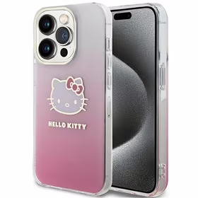 Hello Kitty IML Gradient Electrop Kitty Head viedtālruņa apvalks iPhone 15 Pro - rozā
