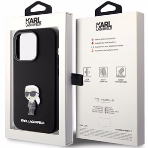 Karl Lagerfeld Silikona Ikonik Metal Pin apvalks viedtālrunim iPhone 15 Pro - melns