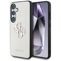 Guess Grained Big 4G Logo Small Classic Logo viedtālruņa apvalks Samsung Galaxy S25 bēšs