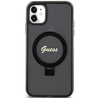 Guess Ring Stand Script Glitter Magnētiskais viedtālruņa apvalks iPhone 11 / Xr - melns