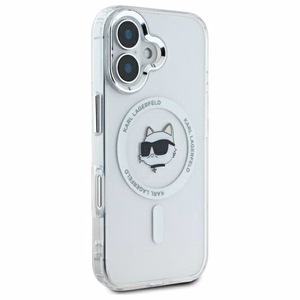 Karl Lagerfeld IML Metal Choupette Head Magnētiskais iPhone 16 viedtālruņa apvalks - balts